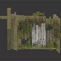 Modern Architectural Stone Structure Design With Lush Climbing Vines And Green Foliage