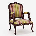 Classical Style Dining Chair With Dark Wooden Frame Carved Design And Colorful Striped Fabric