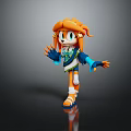 Colorful 3D Character Model With Orange Hair Blue Eyes And Blue White Outfit