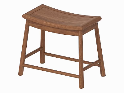 Solid Wood Wooden Stool With Curved Seat And Stable Structure Design 3d model