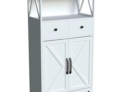 White Modern Storage Cabinet With Top Shelf Double Doors Drawers And Metal Handles 3d model