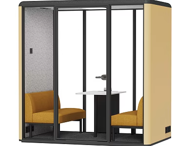 Public Office Workspace Modern Soundproof Booth With Orange Sofas And Small Table 3d model
