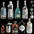 Assorted Gin Bottles and Glasses with Various Colors and Unique Designs 3d model