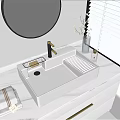 Rectangular White Ceramic Washbasin With Black Gold Faucet Soap Rack And Decorative Vase 3d model