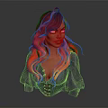 Female Character 3D Bust Featuring Red Yellow Gradient Hair Yellow Eyes Purple Outfit Black Laces
