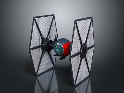 Detailed TIE Fighter Model Featuring Black Grid Wings And Red Central Core 3d model