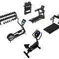 Home Gym Fitness Equipment Setup With Treadmill Elliptical Bike Dumbbell Rack And Balls