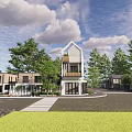 Modern Detached Villa With Contemporary Design Balconies Lush Trees And Paved Driveway