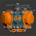 Industrial Mechanical Device With Interlocking Gears And Orange Components On Metal Frame 3d model