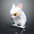 White Chihuahua 3D Character With Yellow Eye Patches Standing Pose On Dark Background Reflection