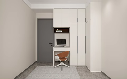 Simple Second Bedroom Wardrobe Wall Wardrobe Desk Bookcase Integrated Corner Locker 3d model