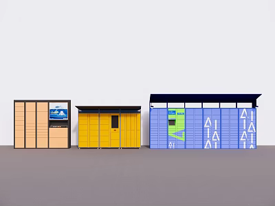 Colorful Public Utility Structures With Yellow Blue And Beige Storage Units 3d model