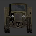 Vintage Tracked Truck With Open Cargo Bed Front Tires And Military Green Exterior