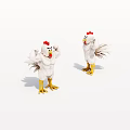 Cartoon Muscular Chickens With White Feathers Red Combs And Yellow Feet Two Animated Characters