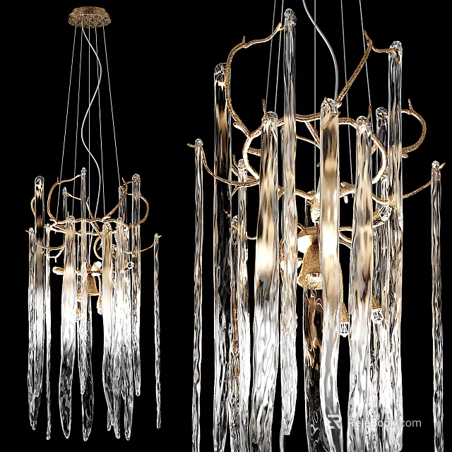 Modern Crystal Chandeliers With Metallic Frame And Hanging Crystal Strands For Bright Illumination 3d model 
