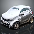 Snow Covered Silver Small Car With Gray Background And Shiny Wheels 3d model