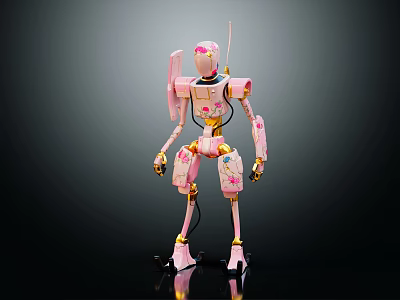 Smart Machine Pink Robot Featuring Gold Accents Antenna And Standing Pose 3d model