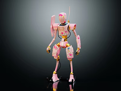 Smart Machine Pink Robot Featuring Gold Accents Antenna And Standing Pose 3d model