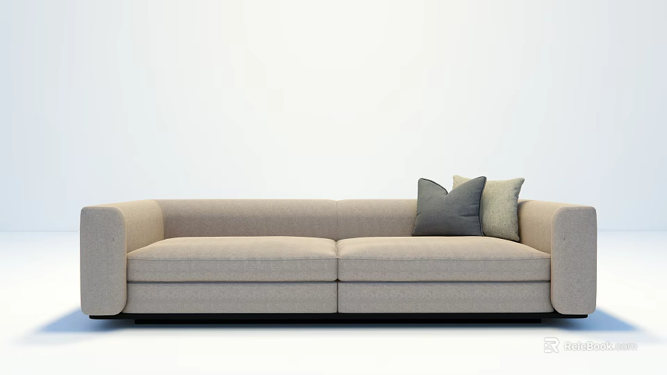 Modern Double Sofa With Beige Fabric Upholstery And Gray Beige Decorative Cushions 3d model