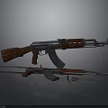 Assault Rifle With Wooden Grip Stock Metal Barrel Magazine And Bullets