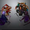 Vibrant Fantasy Characters And Mythical Creatures With Flowing Attire And Unique Features 3d model