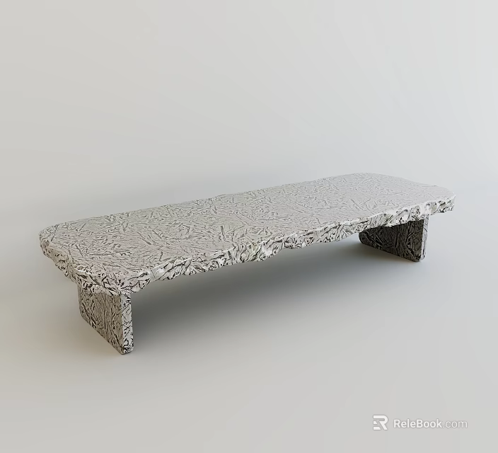 Long Gray Dining Table With Textured Surface And Matching Textured Legs 3d model 