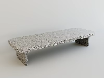 Long Gray Dining Table With Textured Surface And Matching Textured Legs 3d model