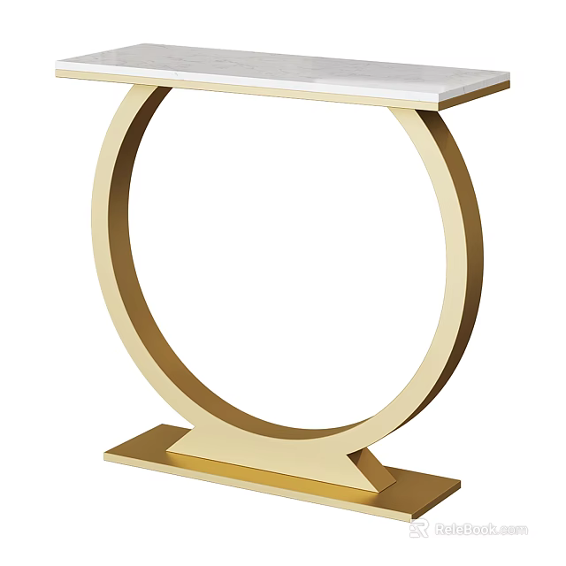 Modern Console Table With White Marble Top And Gold Circular Base 3d model 