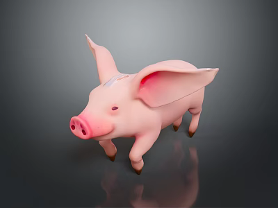 Shiny Pink Standing Piggy Bank With Decorative Design And Reflective Surface 3d model