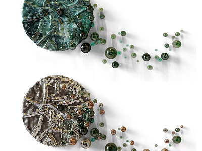 Round Green Wall Decor with Glass Pieces and Metallic Accents Modern Artistic Design 3d model
