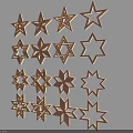 Wooden Star Shaped Wall Decor with Various Intricate Geometric Patterns Arranged in Rows 3d model