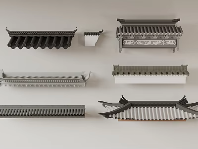 Traditional Chinese Architectural Components Including Roof Eaves Tiles Brackets and Decorative Structures 3d model