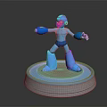 Blue Robot Game Movie Character 3D Model Standing On Round Base 3d model