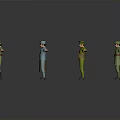 Military Soldier Models in Various Military Uniforms with Arms Outstretched Pose on Dark Background