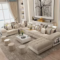 Elegant Modern Living Room With Beige Sofa White Coffee Table Decorative Cushions And Rug
