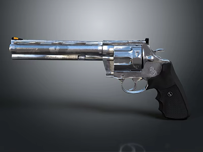 Classic Silver Revolver With Metallic Surface And Black Grip Design 3d model