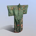 Traditional Green Robe with Intricate Floral and Bird Embroidery on Silk