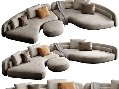 Light Gray Sectional Sofa With Decorative Pillows Ottoman And Throw Blanket 3d model