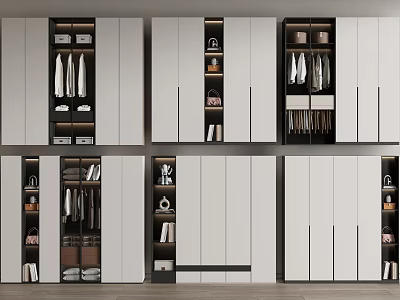 Modern White Wardrobe Design Featuring Multiple Storage Compartments Hanging Areas And Shelves 3d model