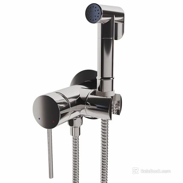Sleek Modern Chrome Shower Faucet With Temperature Control And Handheld Hose 3d model 