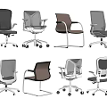 Various Office Chairs With Mesh Backrests Metal Frames And Different Colors 3d model