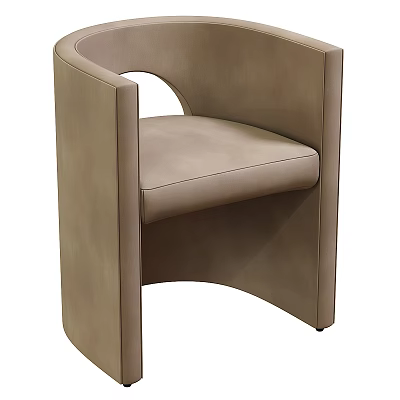 Modern Beige Leather Leisure Chair With Curved Armrest And Arched Backrest 3d model