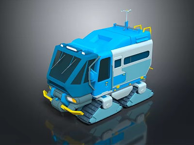 Blue Modern All Terrain Vehicle 3D Model With Tracks And Yellow Accents 3d model