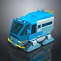 Blue Modern All Terrain Vehicle 3D Model With Tracks And Yellow Accents