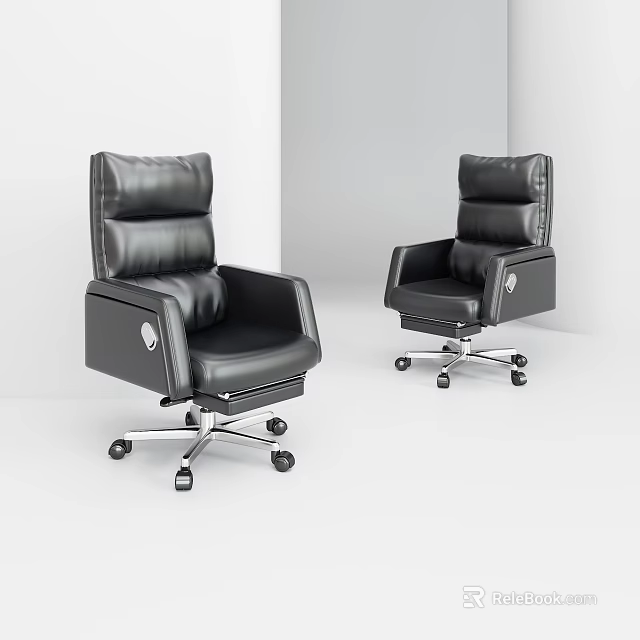 Black Leather Office Chair With High Back Swivel Wheels And Modern Ergonomic Design 3d model 