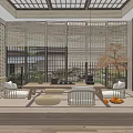 Traditional Japanese Tea Room Interior With Wooden Ceiling Bamboo Screens Tea Table And Garden View