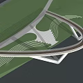 Curved Scenic Bridge With Wooden Deck And White Structure Over Water Surrounded By Palm Trees