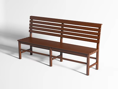 Wooden Public Bench With Slatted Backrest And Brown Finish For Outdoor Use 3d model