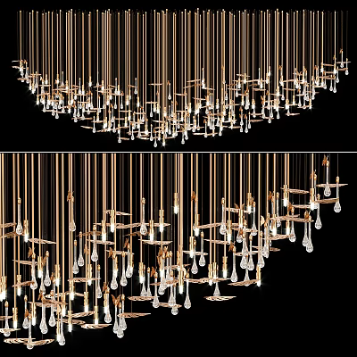 Elegant Modern Chandelier Design With Geometric Metal Frames And Crystal Pendants 3d model