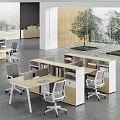 Modern Public Office Space With Partitioned Workstations Office Chairs Computer Monitors And Greenery 3d model